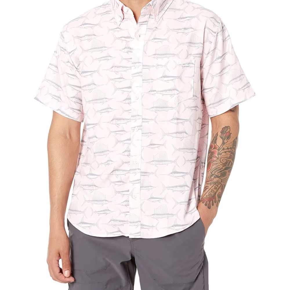 Huk Men's Light Pink Patterned Button Down Shirt